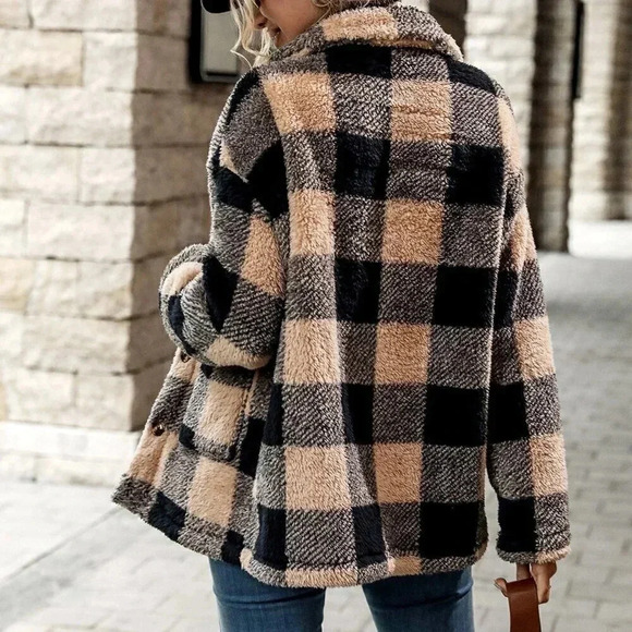 Multicolor Casual Women's Buffalo Plaid Dual Pocket Drop Shoulder Flannel Coat - Picture 2 of 6